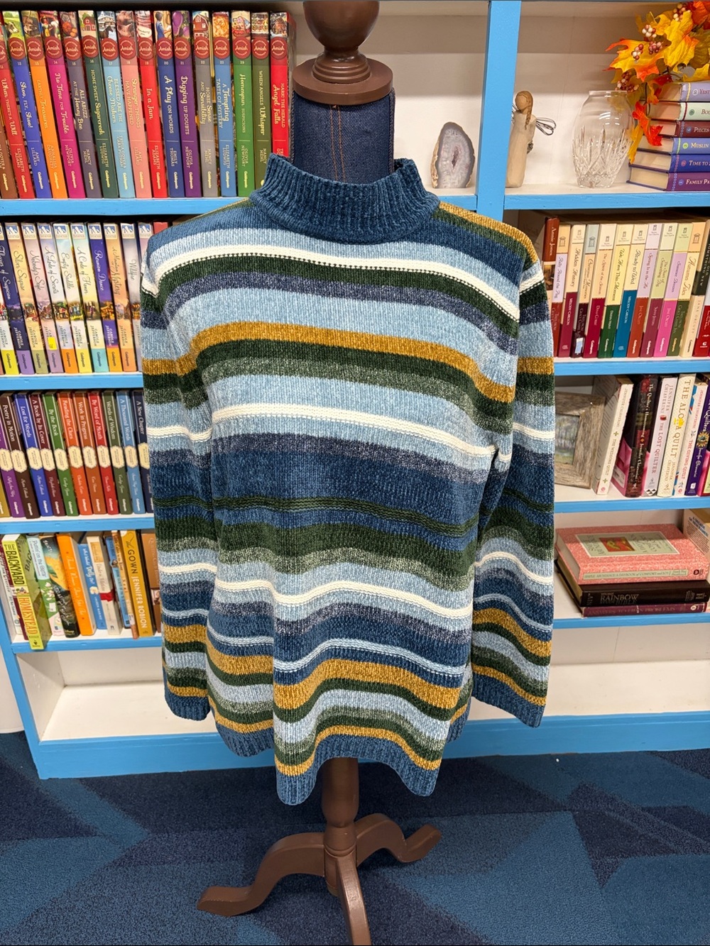 Alfred dunner striped mock neck sweater size medium
